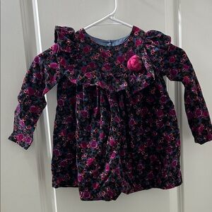 Colorful Corduroy Long Sleeve Kids Dress with Ruffles and Button Detail